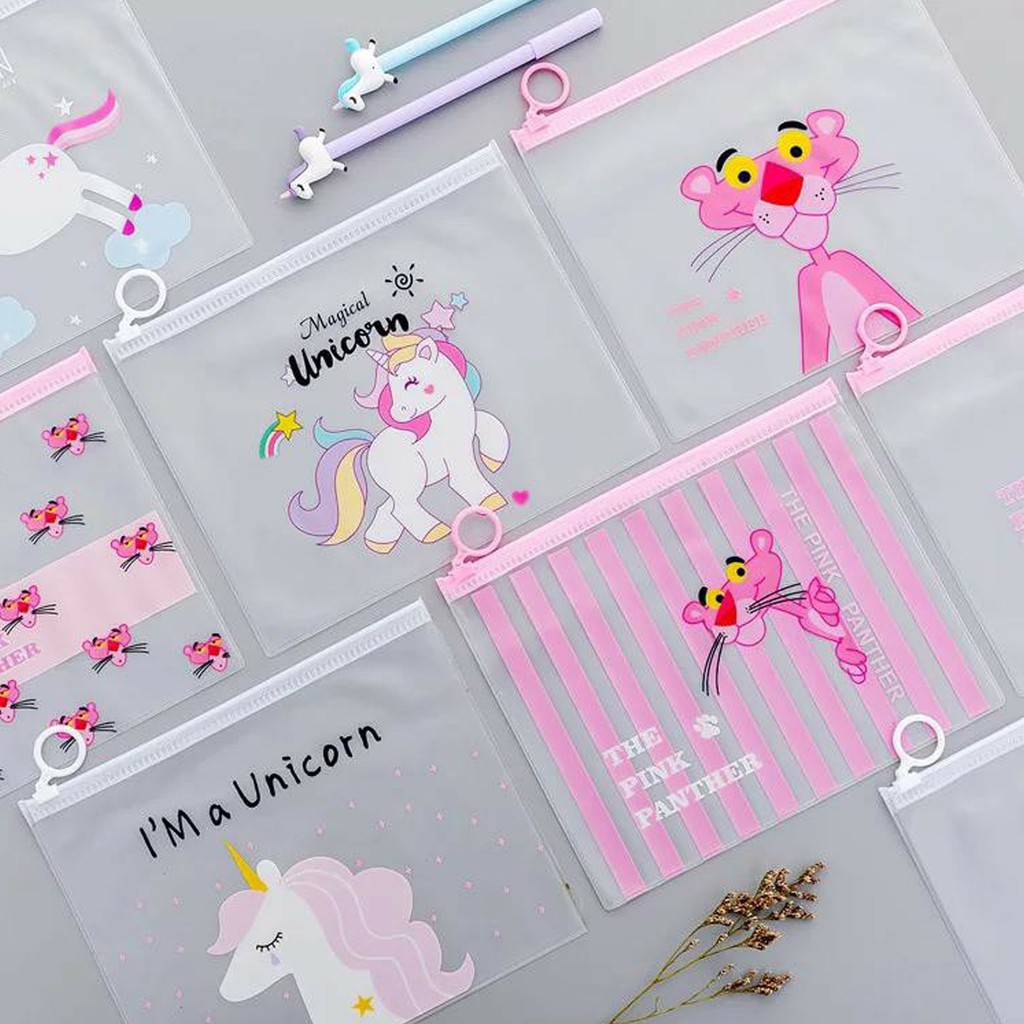 Pouch Kosmetik TRANSPARAN MOTIF UNICORN | PINK PANTHER Murah ZIPPER Bag - LPM Shop