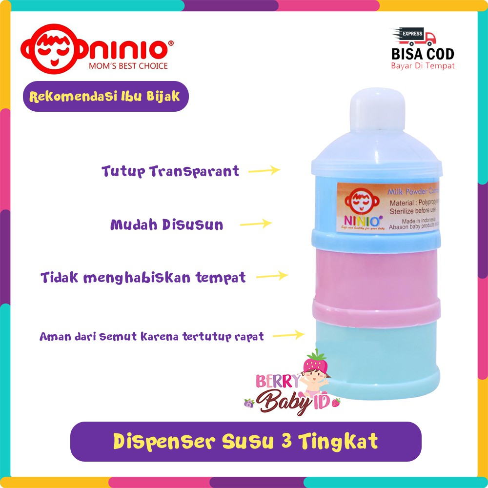 Ninio Tempat Dispenser Susu Bayi Milk Powder Dispenser 3 Susun Tingkat Berry Mart