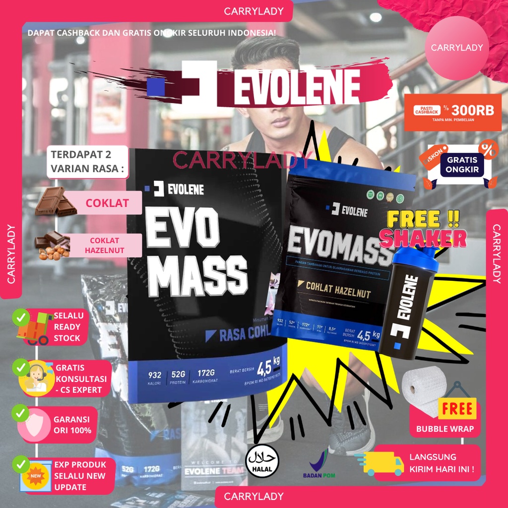 EVO MASS GAINER EVOMASS 10 LBS EVOLENE BPOM HALAL 10LBS 10LB LB 4.5 KG 4.5KG KILO GRAM 4,5 4,5KG MAS