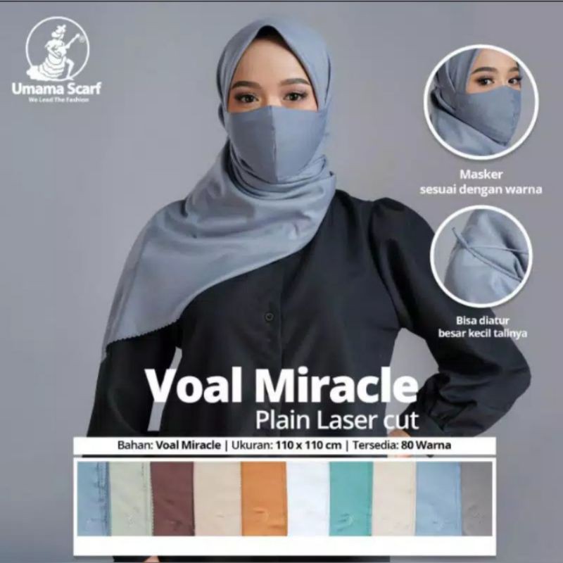 hijab segiempat voal set masker polos umama