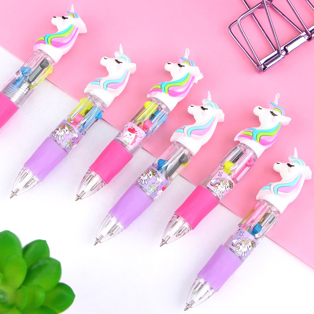 (Hot Sale) Alat Tulis Kantor Sekolah Pena Ballpoint Silikon Kartun Unicorn Mini 4 Warna