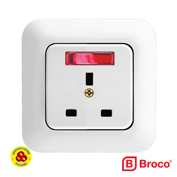 Broco Stop Kontak AC Gracio 4155 Socket 3 Pin dengan Saklar Lampu Neon