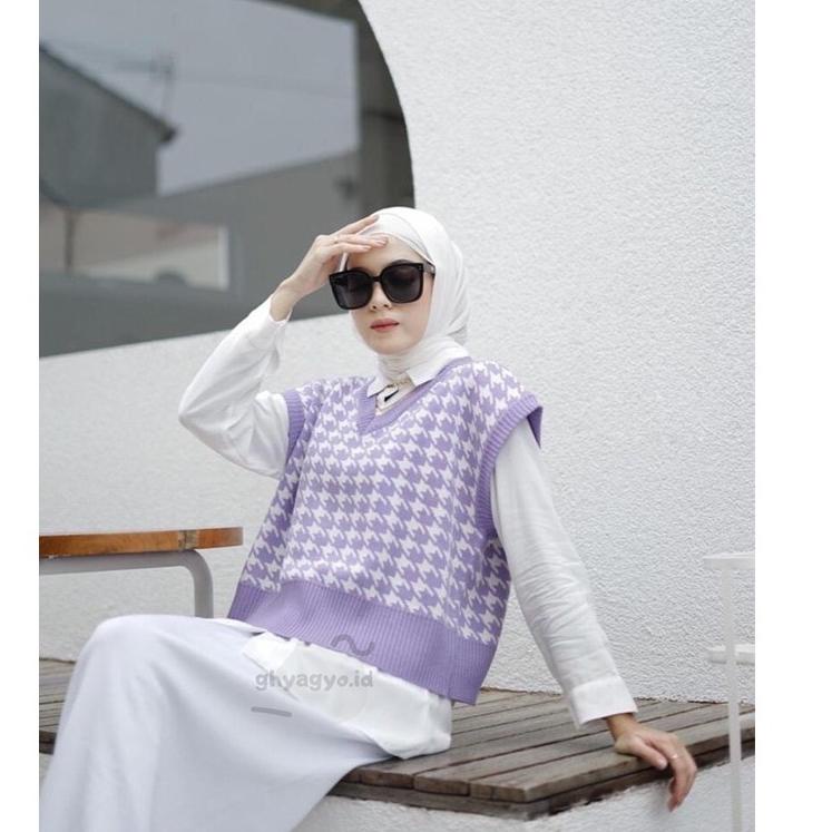 {GUM.11Au22n} JENNIE VEST KNIT / Houndstooth vest knit / Rompi rajut wanita korean style / Outer wan