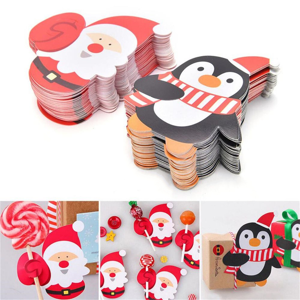 25pcs / Set Kartu Ucapan Desain Sayap Burung Hitam / Santa Claus / Penguin / Snowman Untuk Dekorasi Natal