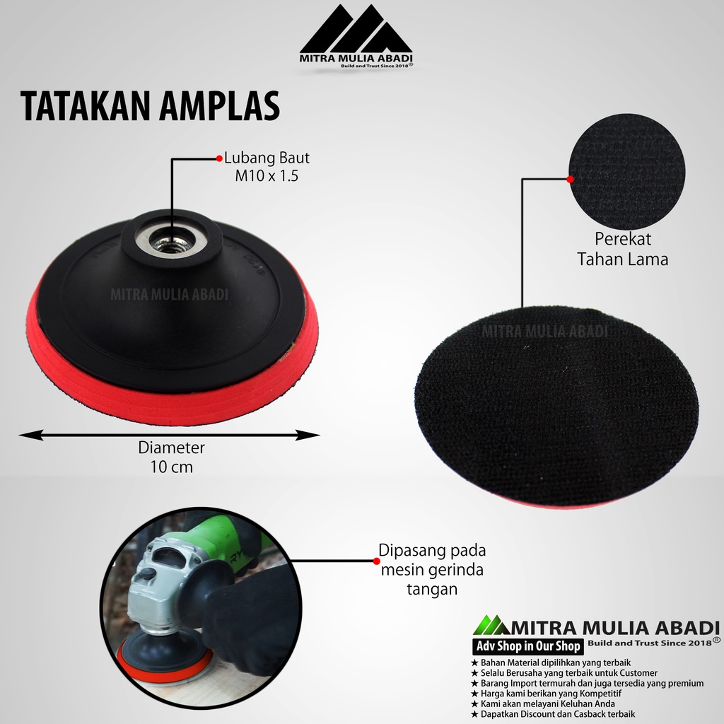 1 pcs Tatakan Amplas bulat Gerinda Velcro 4&quot; l Pad Perekat Amplas Kasar