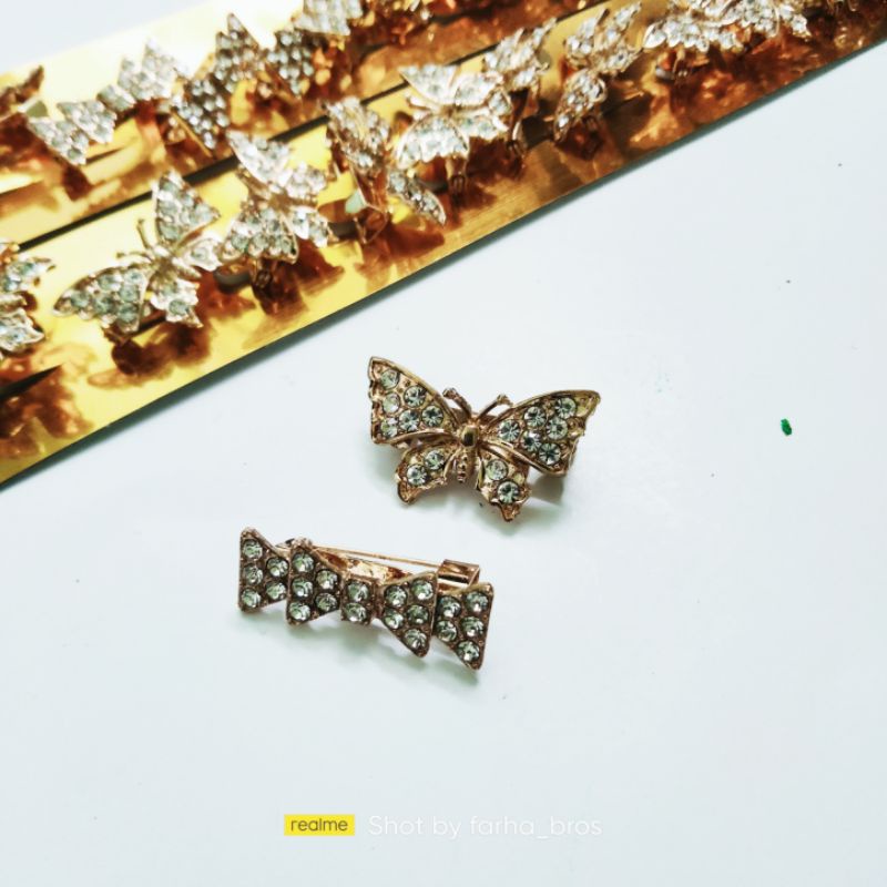 Peniti hijab jilbab - Bros Dagu - bros kecil - Bros mini - Bros hijab kupu silver satuan By Farha-7