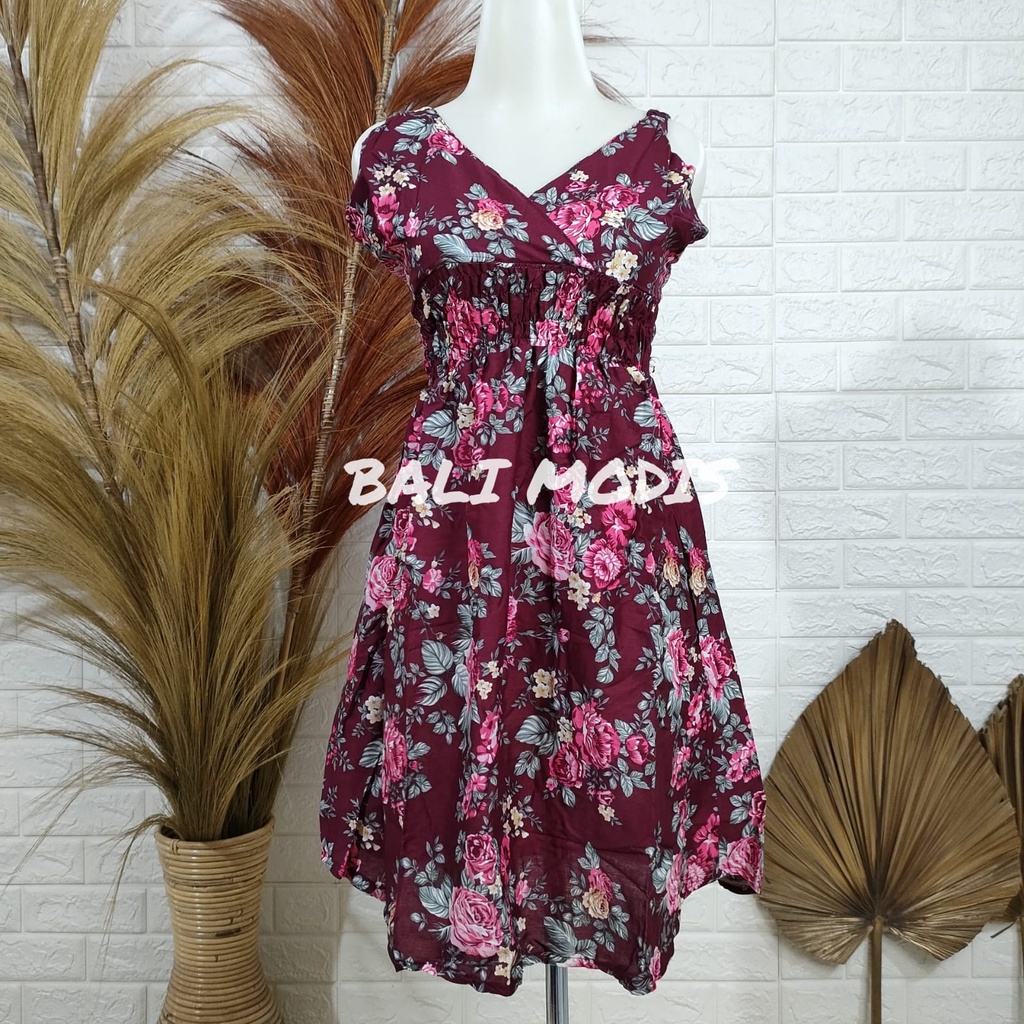 DASTER DRESS MOZA TANGGUNG BALI-MAROON BUNGA BESAR