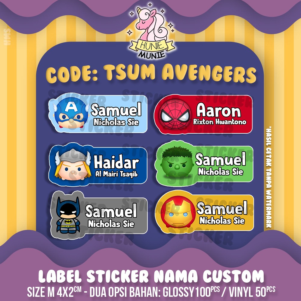 

Sticker Label Nama Custom - Tsum Heroes Avengers (100pcs) Stiker