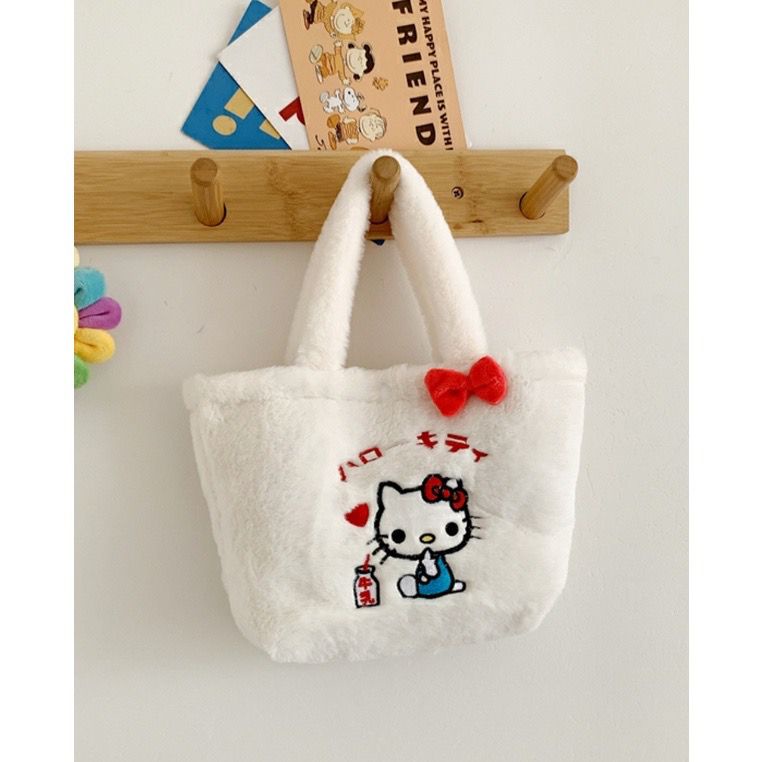 Tas Tenteng Bulu Sanrio Character Contestants CINNAMOROLL / Tote Bag Sanrio White Lucu Imut Gemoy Empuk Halus Karakter Kartun Cinnamoroll My Melody / Hand Bag Bulu Sanrio / Bucket Bag Bulu Sanrio