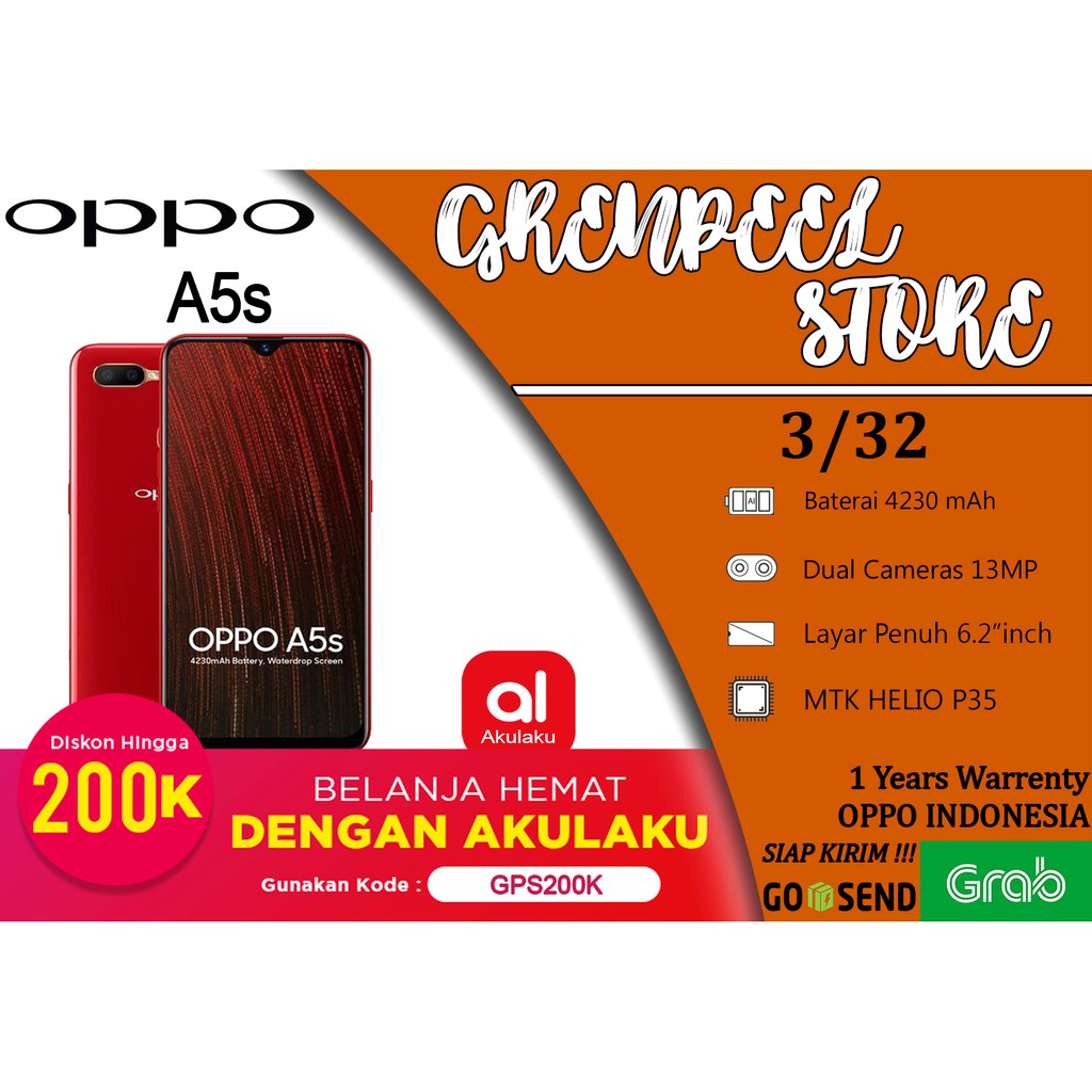 OPPO A5S RAM 3GB INTERNAL 32GB 3/32 - BLUE, RED & BLACK