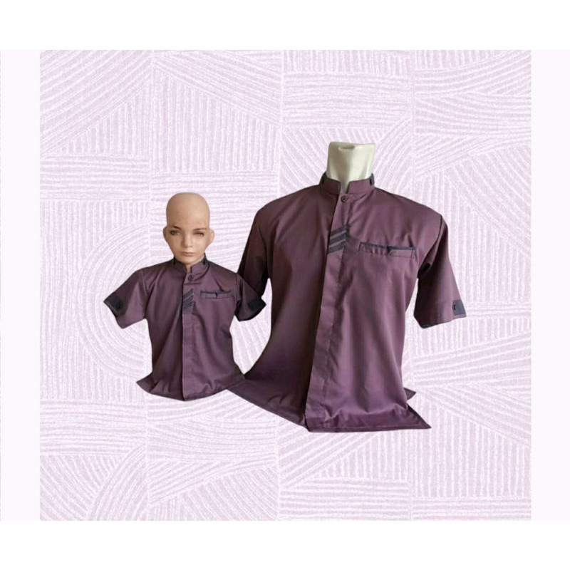 Baju koko couple ayah dan anak laki-laki lengan pendek warna ungu lilac
