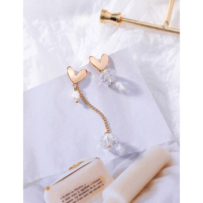 LRC Anting Tusuk Fashion Long Section S925 Silver Needle Love Crystal Asymmetric Earrings F39121