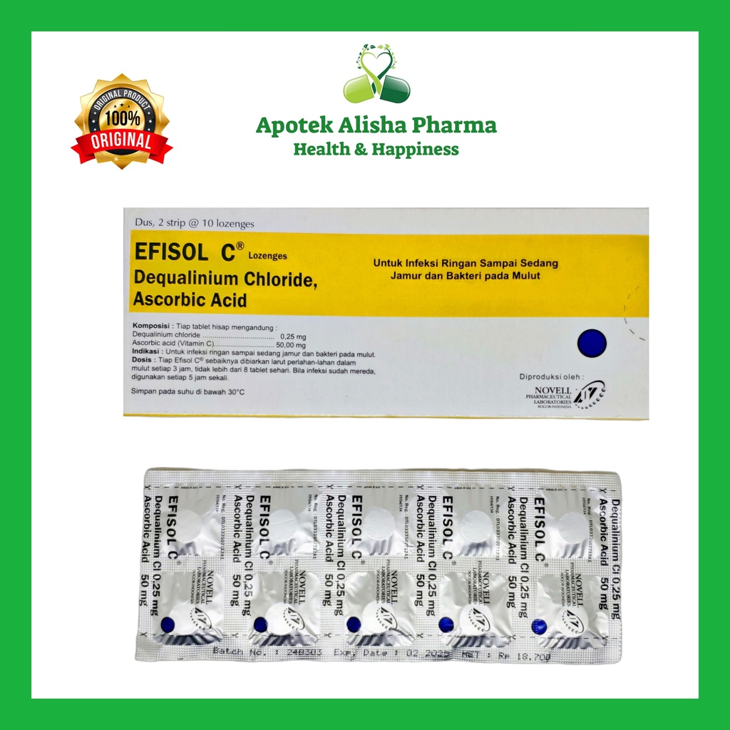 EFISOL C LOZENGES STRIP 10 Tablet Hisap-Efisol Tablet Obat Sariawan/Gatal/Radang Tenggorokan/Panas Dalam/Bau Mulut/Gusi Berdarah/Efisol Vitamin C/Episol/Evisol