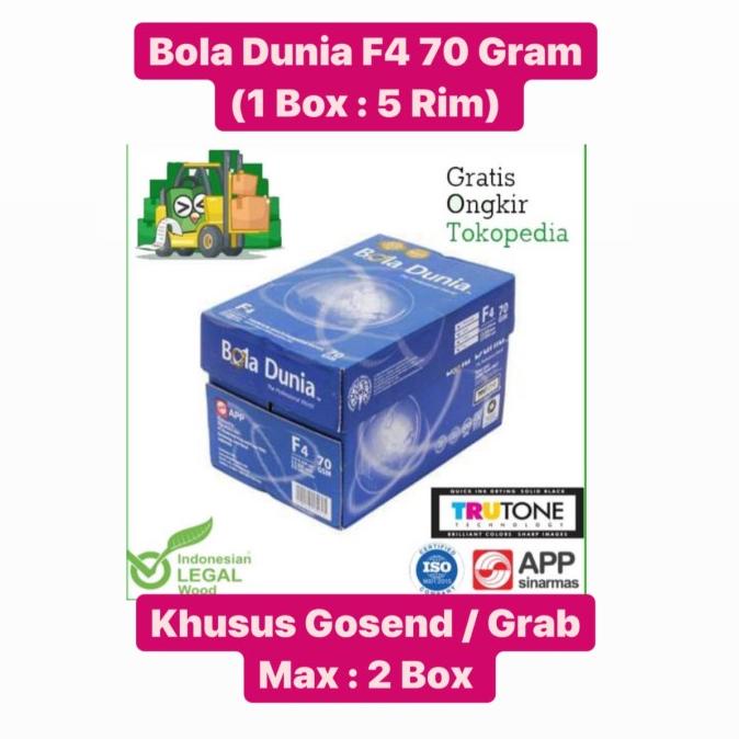 

Kertas Bola Dunia F4 70 Gr/1 Box 5 Rim Gosend Grab Max : 2 Box KERTAS FOLIO