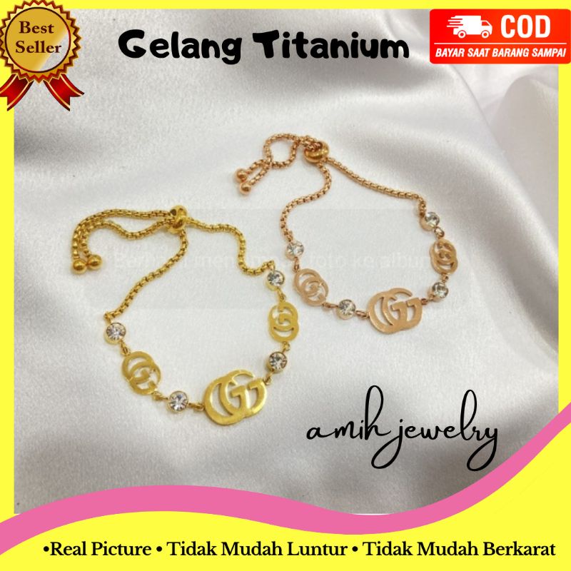 Gelang Serut Titanium Asli Gelang Serut Titanium Perhiasan Wanita Anti Karat GLT-037