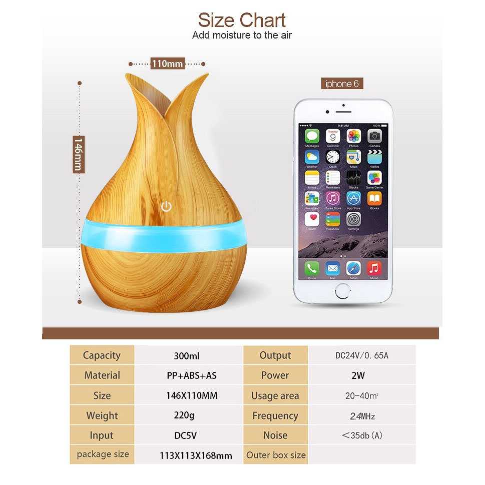 JUTAOHUI Air Humidifier Aromatherapy Oil Diffuser Wood 300ml - YX-188