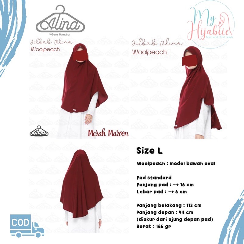 Jilbab Instan Syari Alina - Bergo Syari Size L Wolfis - Hijab Panjang