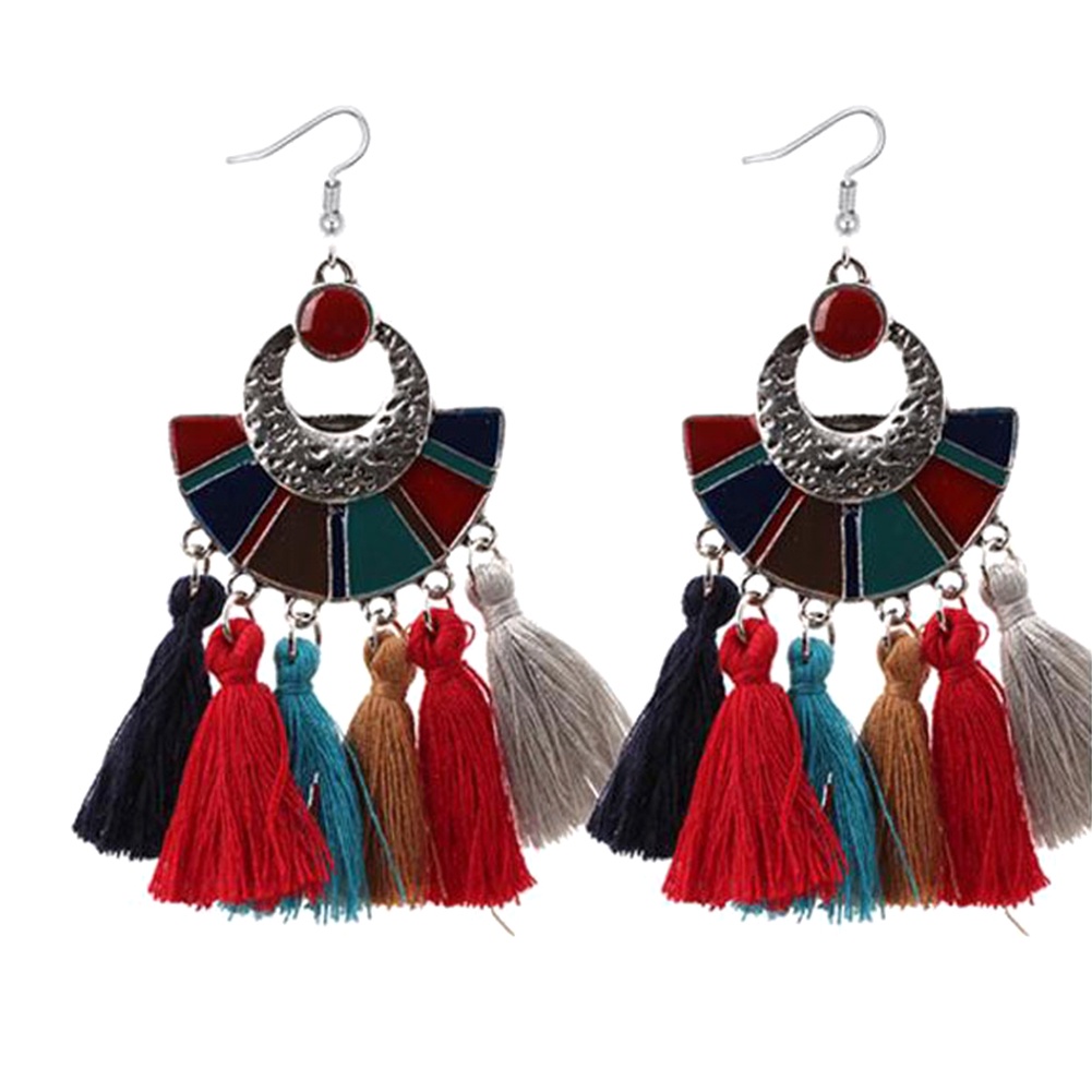 Hu Hu Hu Hu Hu Alat Bantu Pasang Kacamata♡ Anting Kait Gantung Wanita Desain Kipasrumbai Warna Warni Gaya Etnik Untuk Hadiah