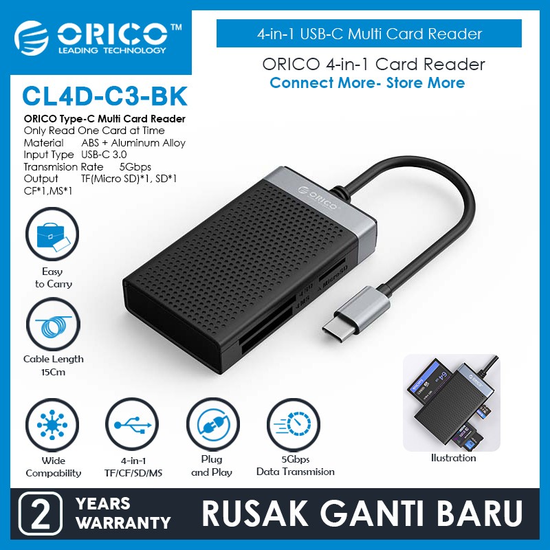 ORICO CL4D-C3 4in1 Type C Card Reader TF SD CF MS 5Gbps