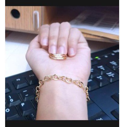 gelang tangan nuri wanita set cincin perhiasan titanium gold