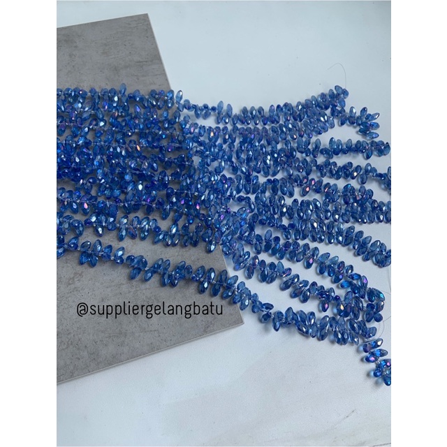 KRISTAL CEKO TETES AIR MATA 6MM biru laut blue QUARTZ LUBANG SAMPING