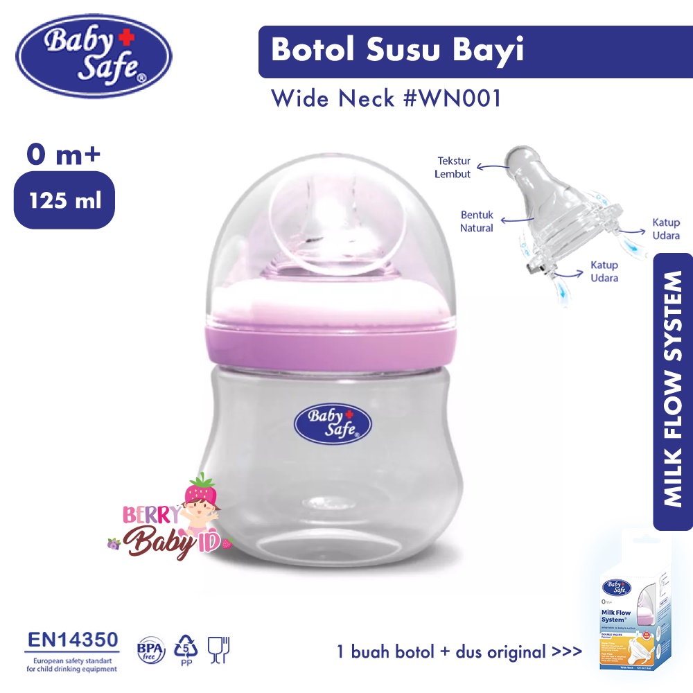 Baby Safe Botol Susu Bayi 125 Ml Wide Neck Baby Bottle WN001 BBS072 Berry Mart