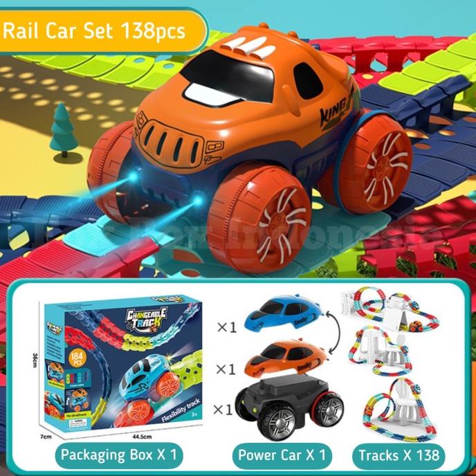 Mainan Mobil Roller Coaster Fleksibel Trek - Flexible Track - 138pcs