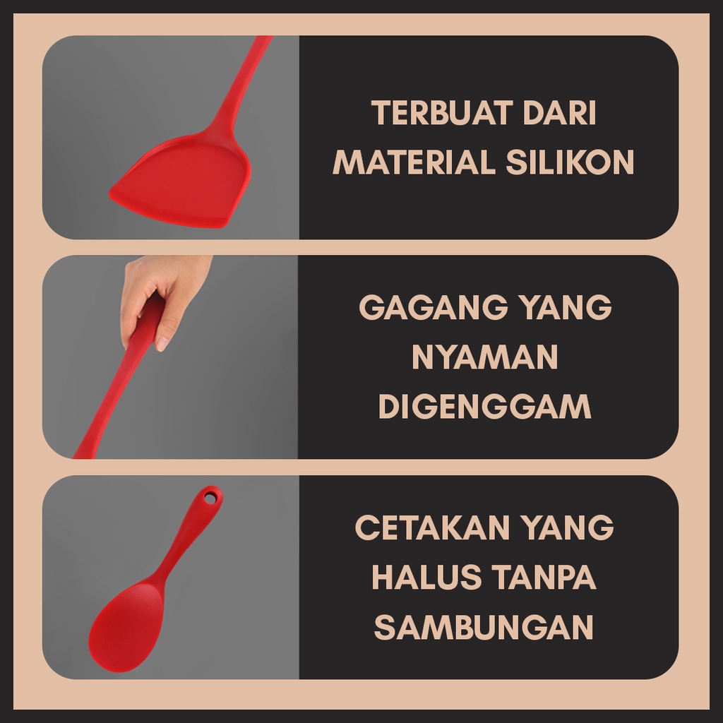 ALAT MASAK SILIKON FOOD GRADE | SET MASAK SPATULA DAN SUTIL SILIKON