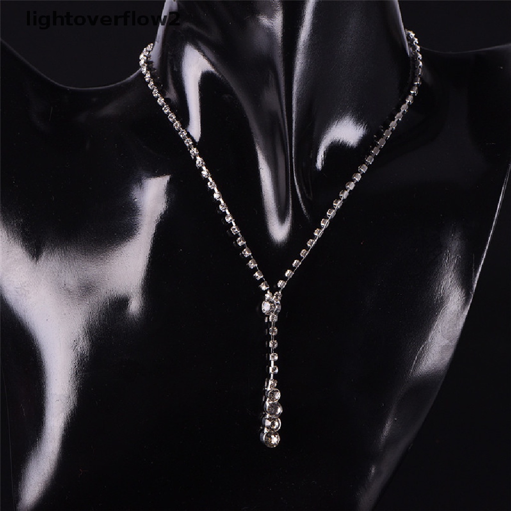 (lightoverflow2) 1 Set Kalung + Anting Tusuk Gantung Hias Kristal / Berlian Imitasi Untuk Pengantin Wanita