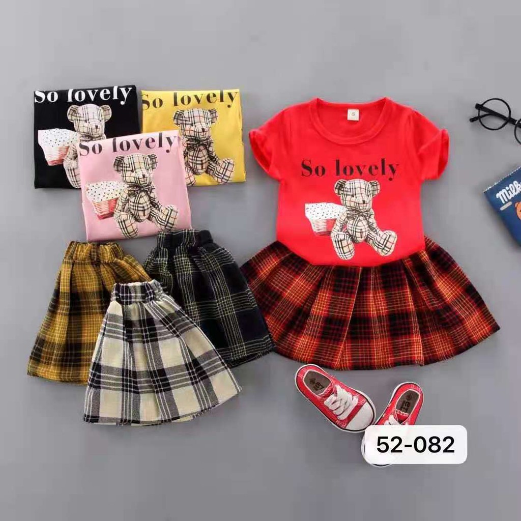 Baju anak Perempuan / Setelan anak cewek lengan pendek 2IN1 Katun IMPORT Korean Style Umur 9bln-4th