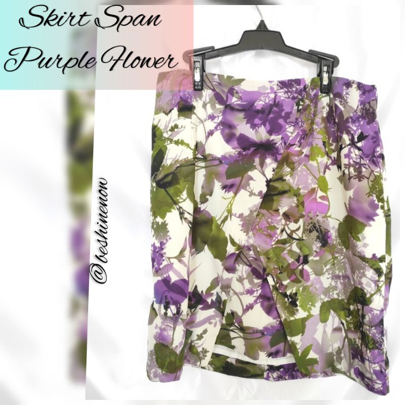 Rok Span Putih Ungu Floral Wanita / Skirt Span Flower Purple White