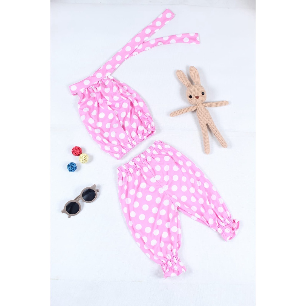 BEFAST - ZTL OOTD Oneset Anak HARA / Set Anak Veloria / Setelan Anak Atasan Ikat / Setelan Anak-Anak Motif Polkadot / Fashion Anak-Anak Perempuan Ala Korean Style / Set Atasan Tanpa Lengan+Celana Panjang / Keluaran Terbaru 2022