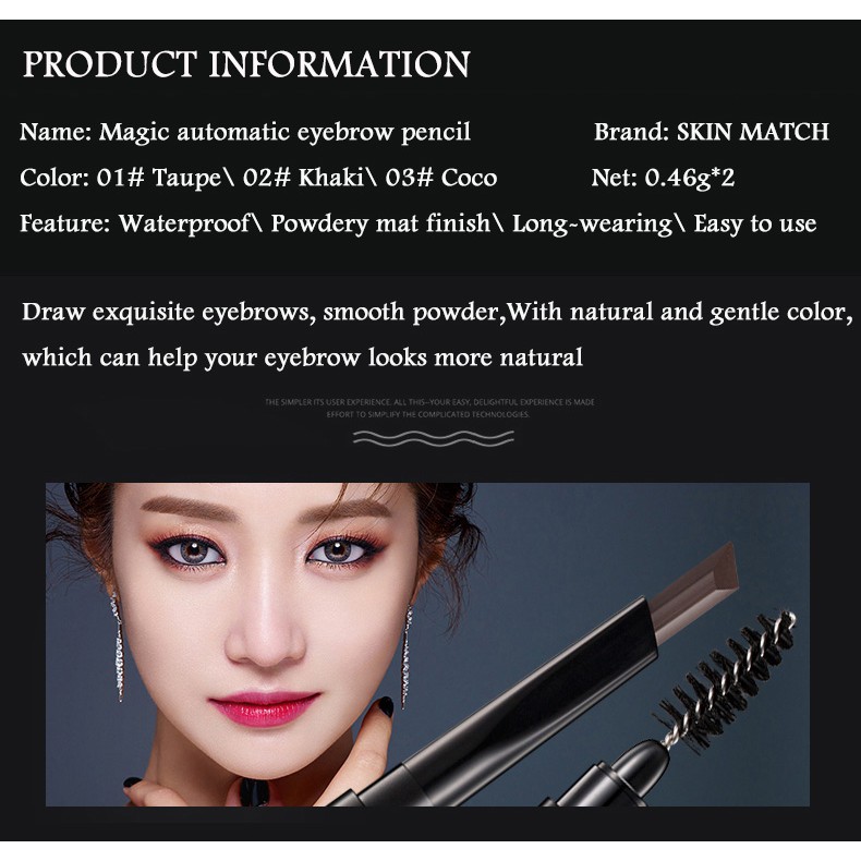 SKIN MATCH Magic Automatic Eyebrow Pencil Set Eyebrow Tattoo Pen 3-Color Long-lasting Waterproof