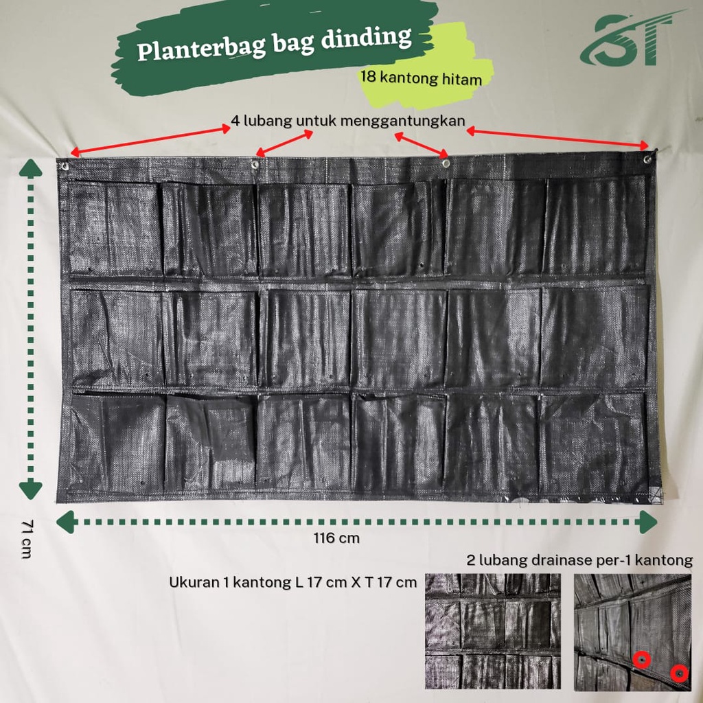 planter bag dinding wall plant 18 kantong hitam pot gantung tanaman