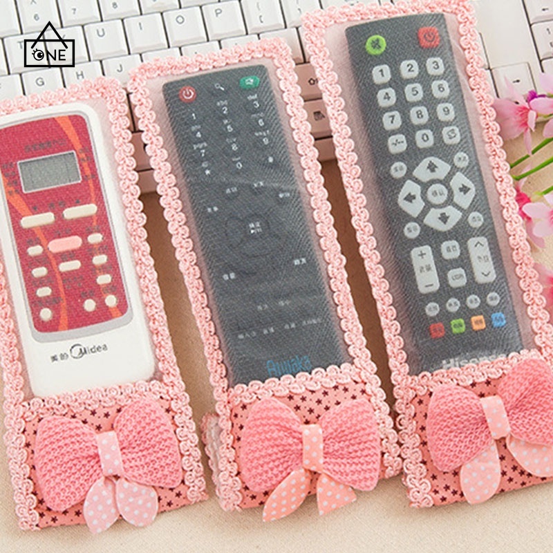 COD❤TV Air Conditioner Remote Control Set with Lace Bowknot Protective Cover Remote Control Bag A one