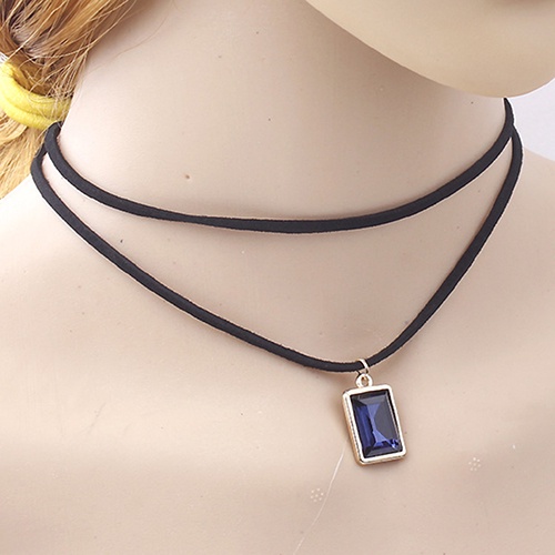 Hu Hu Hu Hu Hu Alat Bantu Pasang Kacamata♡ Kalung Choker Double Layer Liontin Berlian Imitasi Bentuk Persegi Gaya Vintage