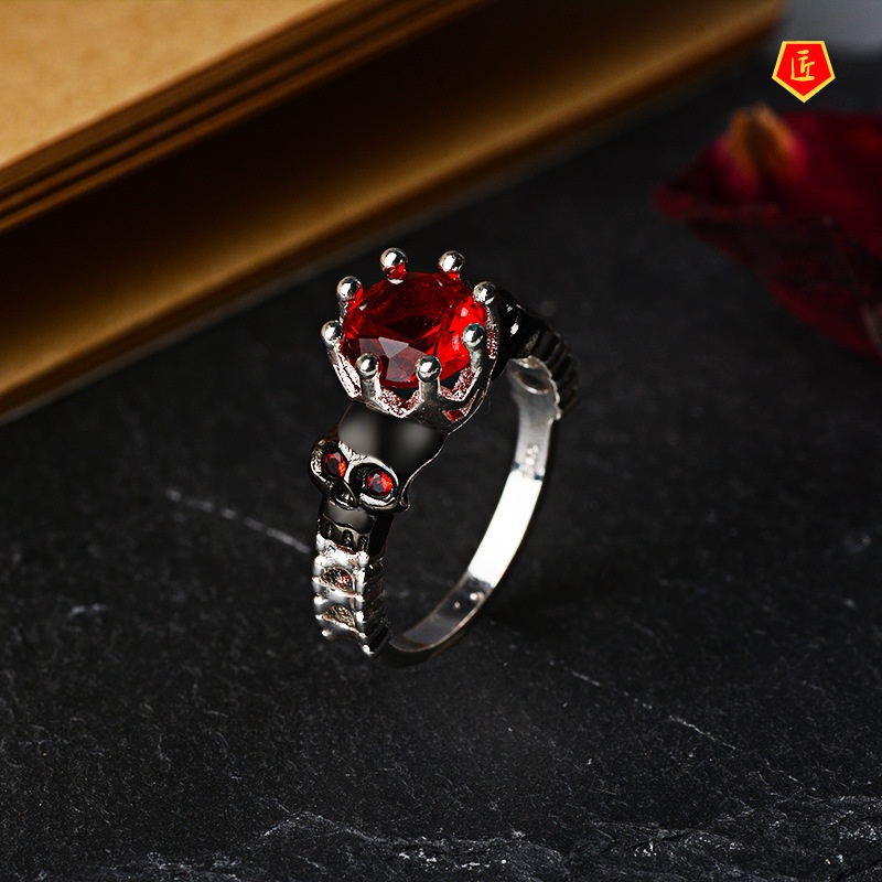 [Ready Stock]Fashion Punk Skull Red Gem Ring Personality