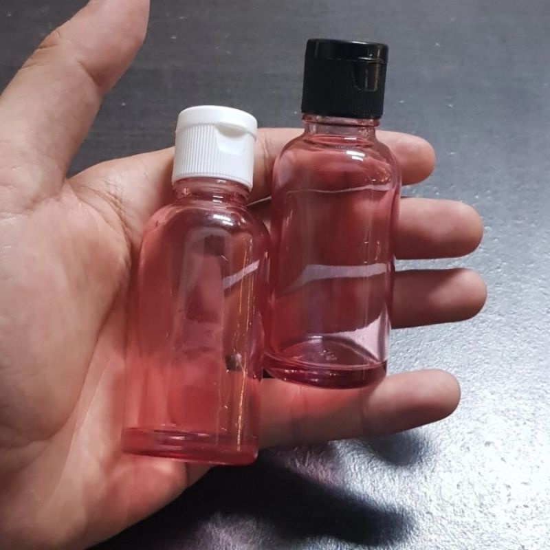 botol kaca 30ml bening pink tutup fliptop