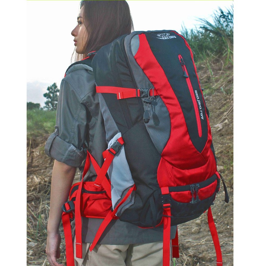 5A02 [FREE Rain Cover] Tas Gunung /Carrier 45L Merah Hiking Outdoor TG Camping Keril Carier 45 Liter
