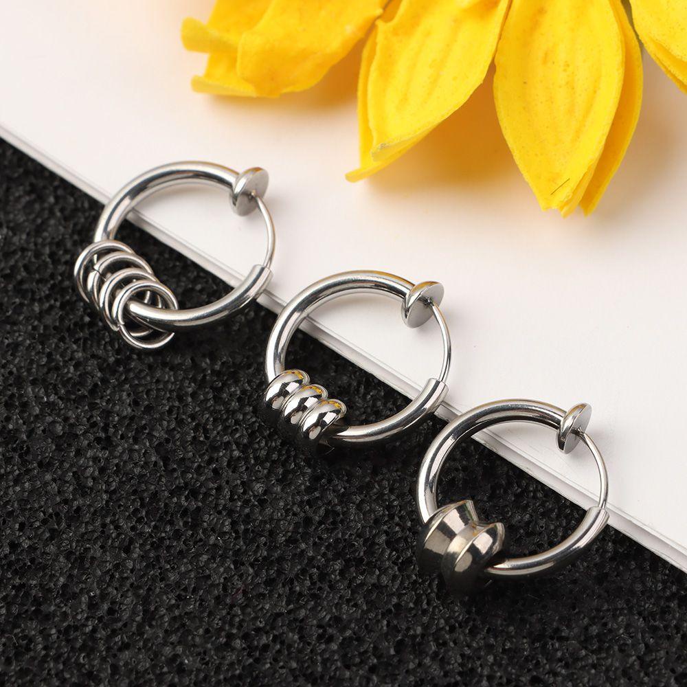 Preva Anting Punk Wanita Laki Laki Perempuan Tanpa Sakit Earring Clip Anting Stainless Steel Untuk Remaja Hoops Palsu