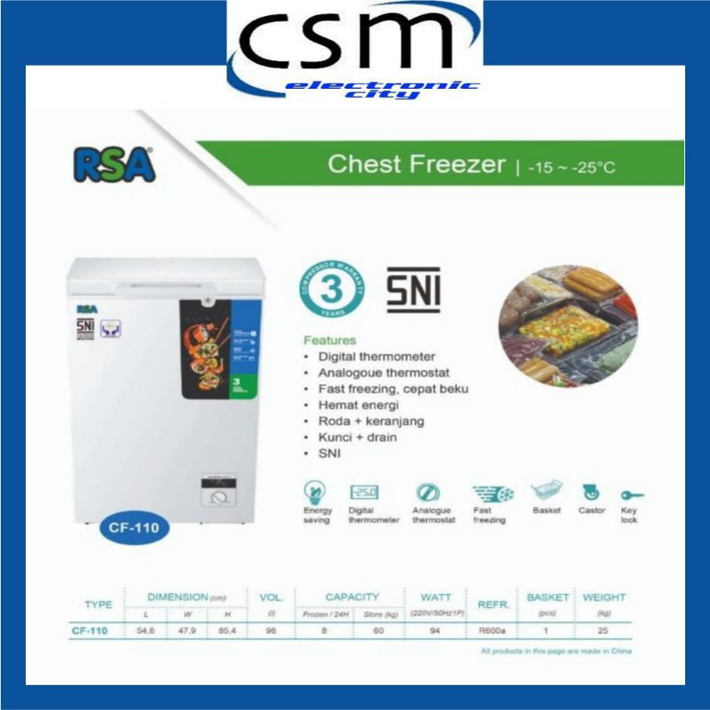 Jual Chest Freezer RSA CF100 / CF110 Freezer Box RSA CF100 / CF110