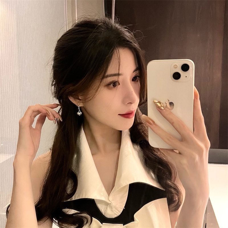 Anting S925 Silver Needle Panjang Bentuk Hati Untuk Wanita