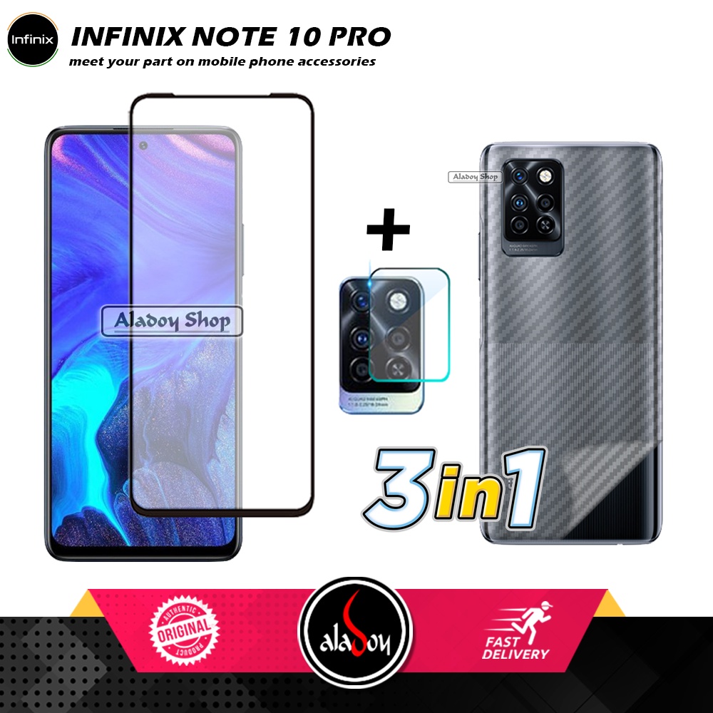 PAKET Tempered Glass Layar Infinix Note 10 Pro Nfc Free Tempered Glass Camera dan skin Carbon