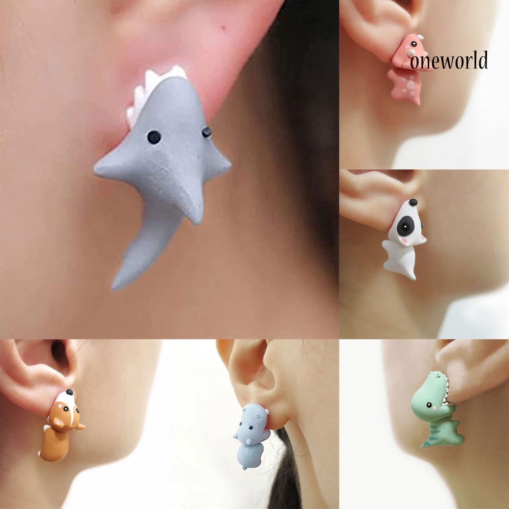 OW# 3D Animal Shape Women Earrings Bite Posture Alloy Cartoon Adorable Stud Earrings Jewelry Accessory