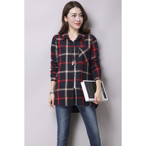 SALE  kemeja wanita burberry flanel cotton kerah pakaian kerja fashion gaya