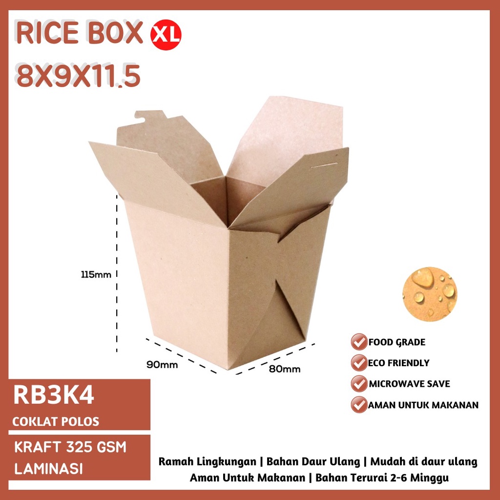 Paperbowl XL Foodpail XL Ricebox XL (RB3K4- 8X9X11.5 Cm)