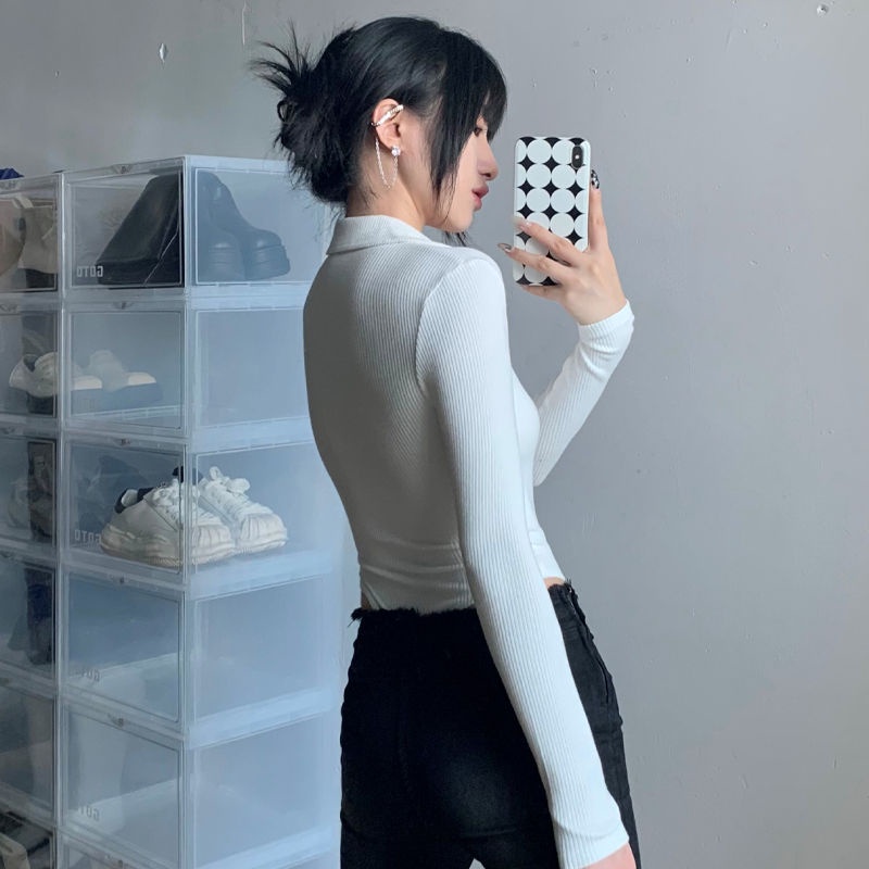 American retro warna solid jumpsuit lengan panjang V-neck berkualitas tinggi 2021 musim gugur baru h