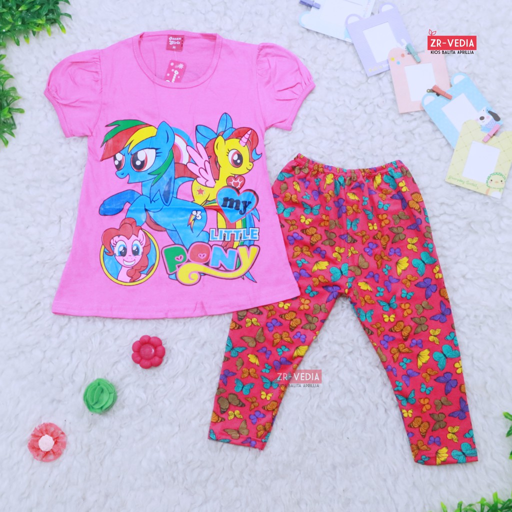 Setelan Catty &amp; Unicorn uk 2-3 Tahun / Baju Anak Perempuan Legging Kaos Karakter Celana Panjang