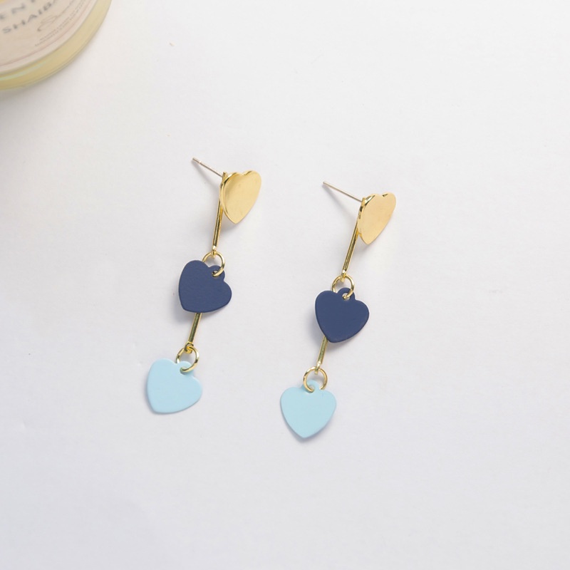 Anting stud Bentuk Bulat Persegi Warna Biru Bahan metal Gaya Korea