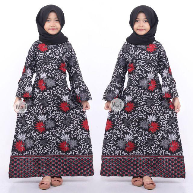 BATIK COUPLE KELUARGA sania ruffle ori ndoro jowi MOTIF KEMBANG LANGIT-Gamis anak